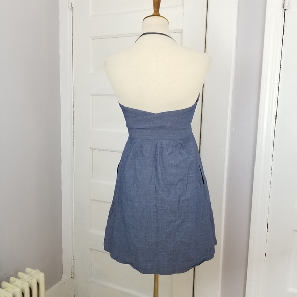 J Crew Chambray Button Front Halter Dress, Size XS - Picture 3 of 13